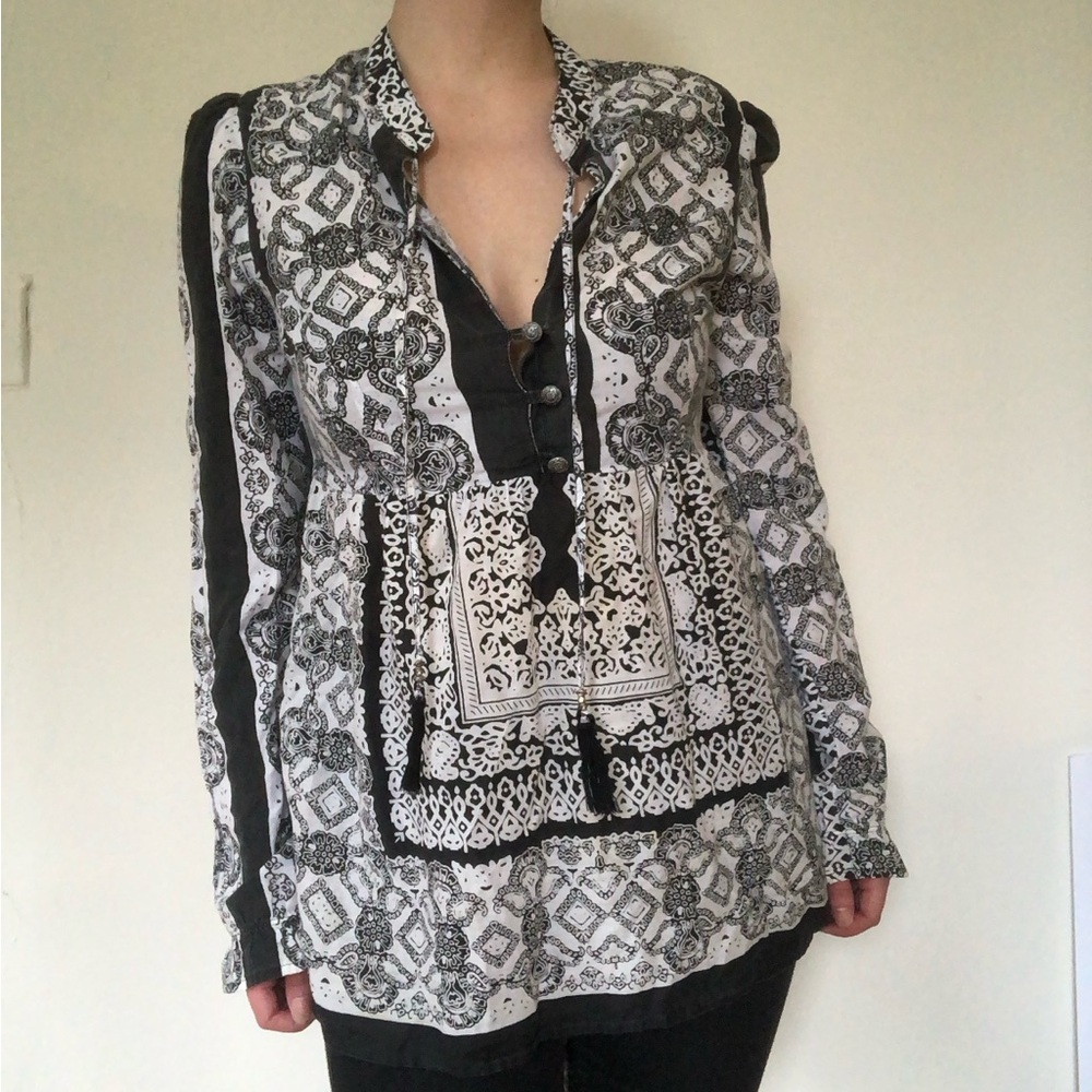 Prana Black and White Paisley Tunic Blouse - Picture 2 of 6